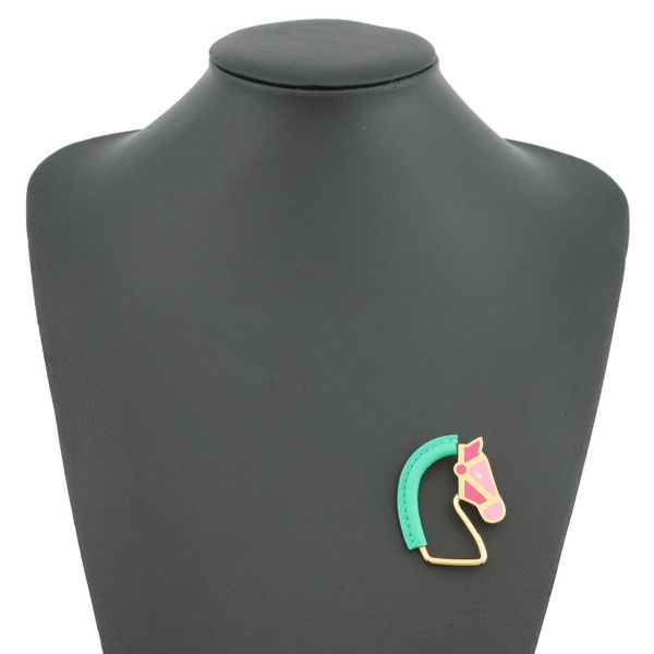 エルメス ブローチ シュヴァル・グランド・パラード ミント/ピンク/ゴールド金具 HERMES アクセサリー