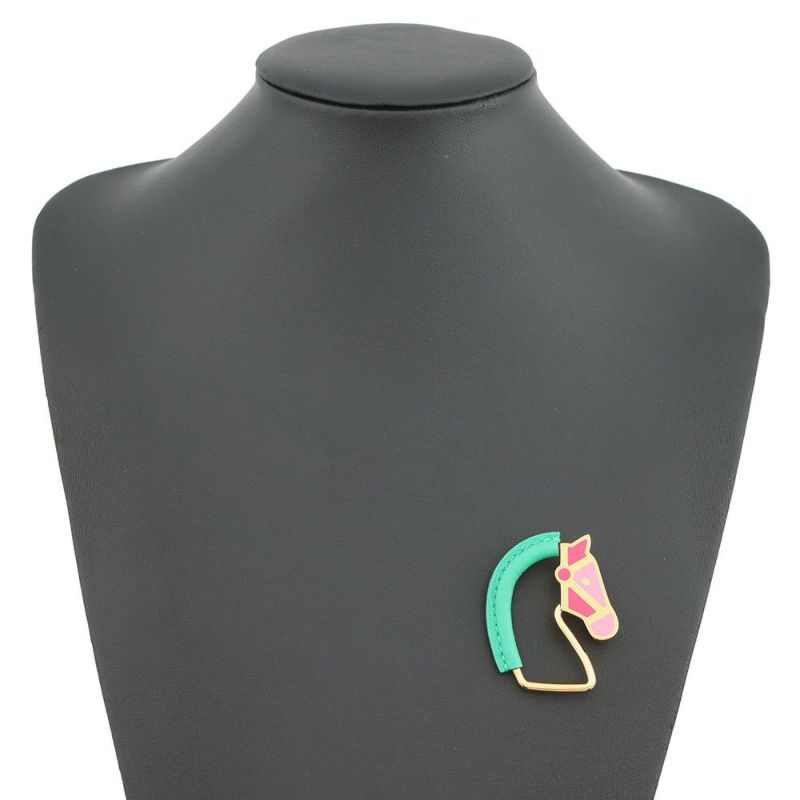 エルメス ブローチ シュヴァル・グランド・パラード ミント/ピンク/ゴールド金具 HERMES アクセサリー