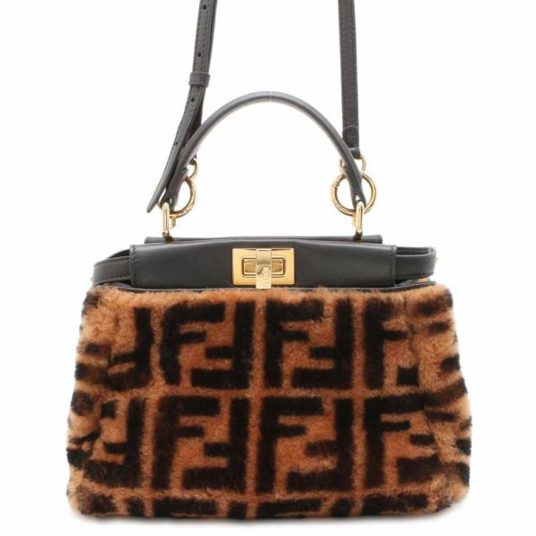 フェンディ ハンドバッグ ミニ ピーカブー アイコニック ズッカ ミンクファー/レザー 8BN244 FENDI 2wayショルダーバッグ 黒