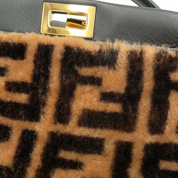 フェンディ ハンドバッグ ミニ ピーカブー アイコニック ズッカ ミンクファー/レザー 8BN244 FENDI 2wayショルダーバッグ 黒