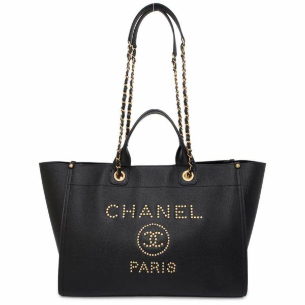 シャネル トートバッグ ドーヴィル ショッピングバッグ ココマーク スタッズ ラージ キャビアスキン A57067 CHANEL 黒