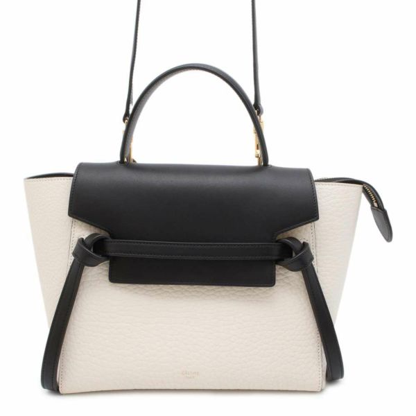 セリーヌ ハンドバッグ ベルトバッグ マイクロ レザー 180153 CELINE 2wayショルダーバッグ 黒 白