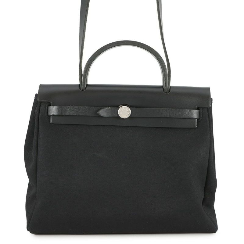 エルメス エールバッグPM ブラック/シルバー金具 トワルオフィシエ/ヴァッシュハンター □G刻印 黒