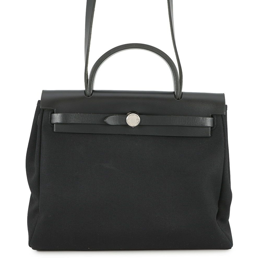 エルメス エールバッグPM ブラック/シルバー金具 トワルオフィシエ/ヴァッシュハンター □G刻印 黒