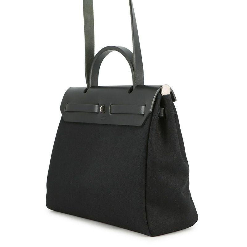 エルメス エールバッグPM ブラック/シルバー金具 トワルオフィシエ/ヴァッシュハンター □G刻印 黒