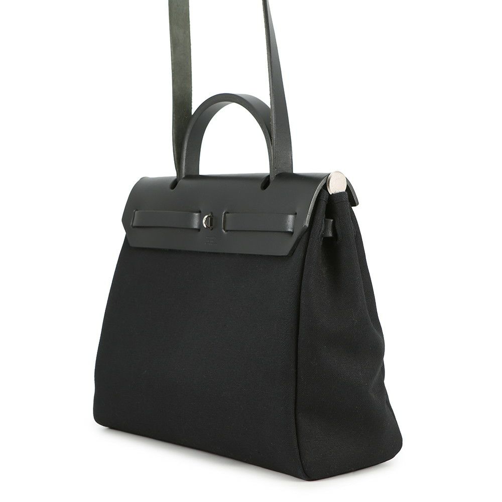 エルメス エールバッグPM ブラック/シルバー金具 トワルオフィシエ/ヴァッシュハンター □G刻印 黒