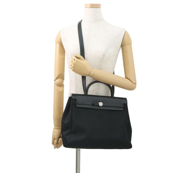 エルメス エールバッグPM ブラック/シルバー金具 トワルオフィシエ/ヴァッシュハンター □G刻印 黒