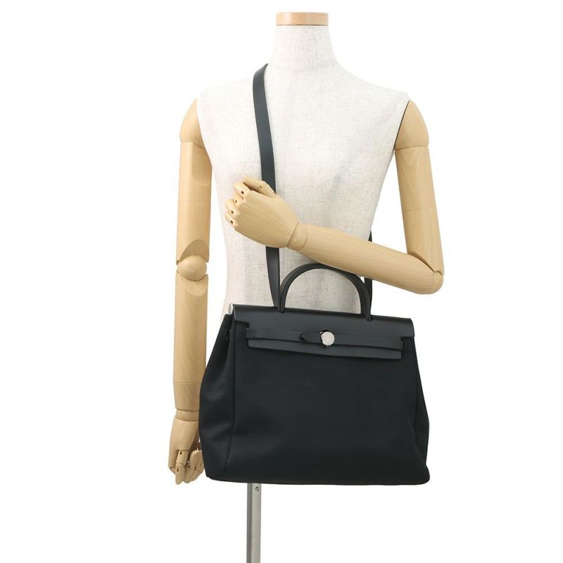 エルメス エールバッグPM ブラック/シルバー金具 トワルオフィシエ/ヴァッシュハンター □G刻印 黒