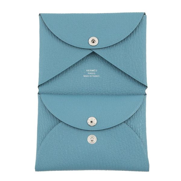 エルメス コインケース カルヴィ デュオ ニューブルージーン/シルバー金具 シェブルミゾル K刻印 財布
