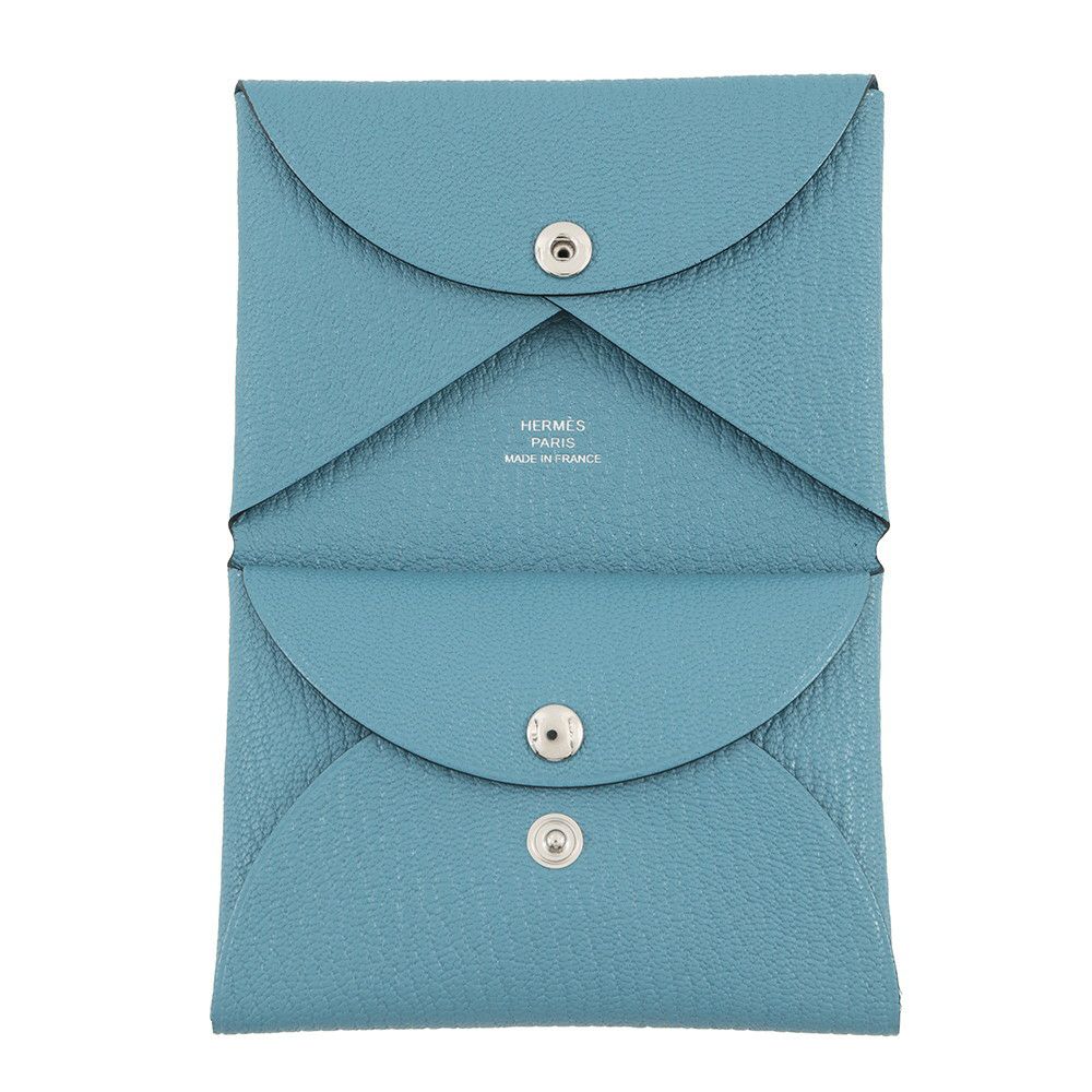 エルメス コインケース カルヴィ デュオ ニューブルージーン/シルバー金具 シェブルミゾル K刻印 財布