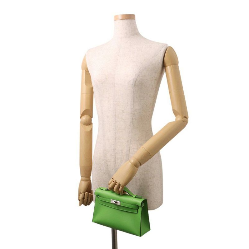 エルメス ハンドバッグ ポシェットケリー ヴェールユッカ/シルバー金具 スイフト K刻印