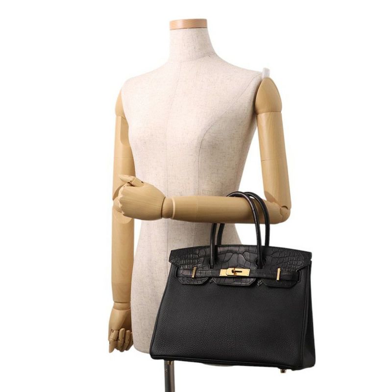 エルメス バーキン30 タッチ ブラック/ゴールド金具 トゴ/アリゲーターマット Y刻印 HERMES Birkin ハンドバッグ 黒