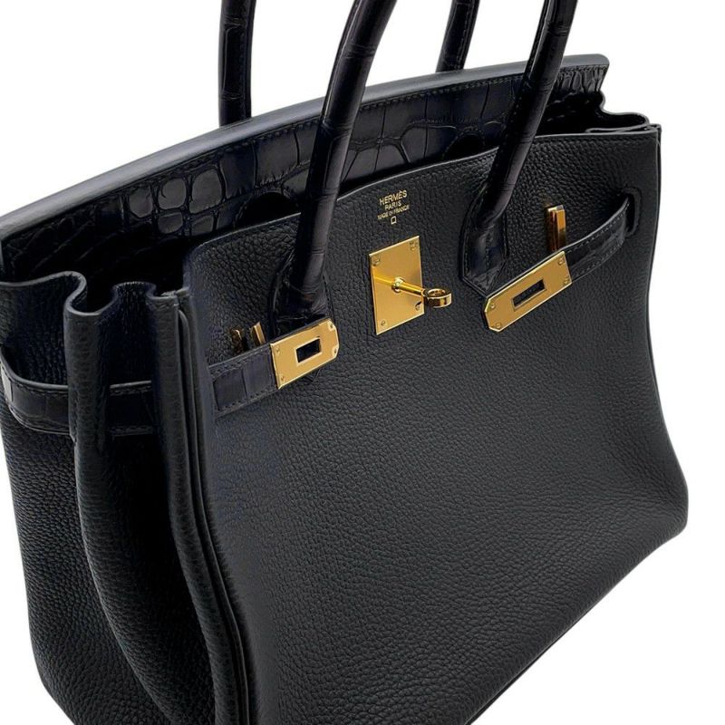 エルメス バーキン30 タッチ ブラック/ゴールド金具 トゴ/アリゲーターマット Y刻印 HERMES Birkin ハンドバッグ 黒