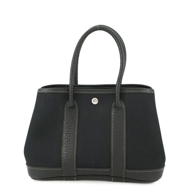 エルメス トートバッグ ガーデンパーティTTPM ブラック/シルバー金具 トワルオフィシエ/ネゴンダ □H刻印 黒
