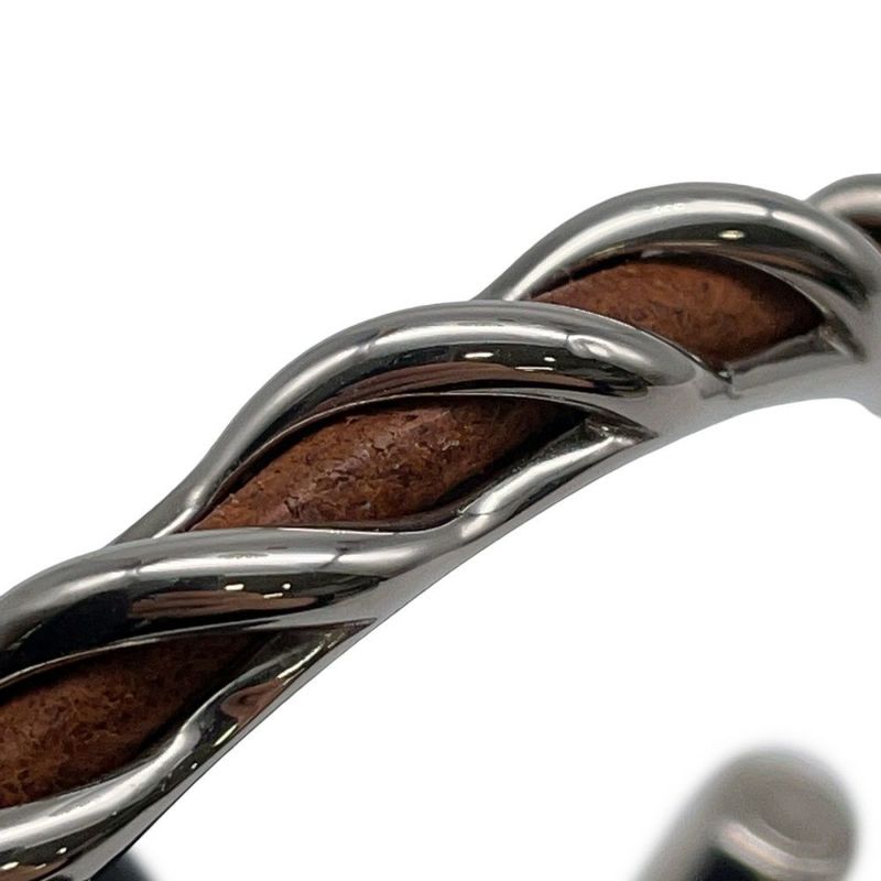 エルメス ブレスレット トルサード オープン バングル ブラウン/シルバー金具 サイズT4 HERMES アクセサリー