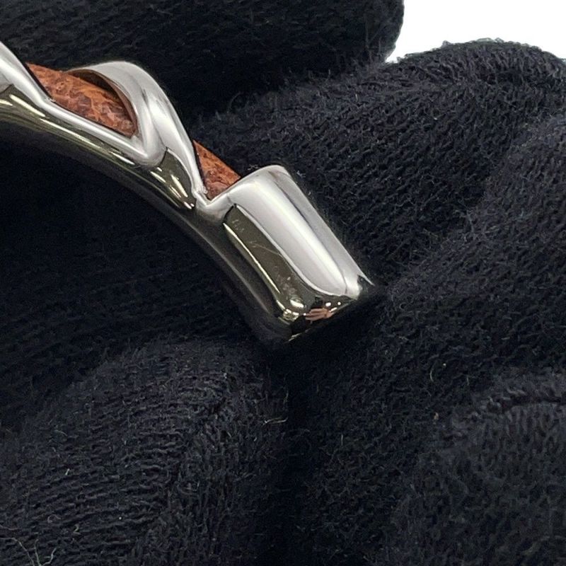 エルメス ブレスレット トルサード オープン バングル ブラウン/シルバー金具 サイズT4 HERMES アクセサリー