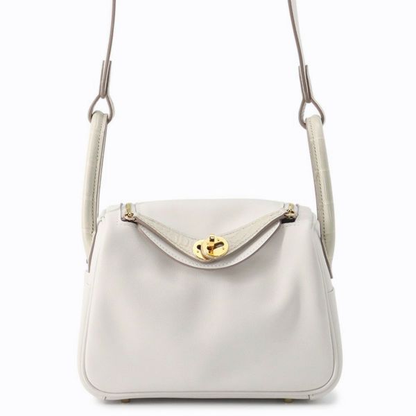 エルメス リンディ ミニ パールグレー/べトン/ゴールド金具 スイフト/アリゲーターマット W刻印 2wayショルダー