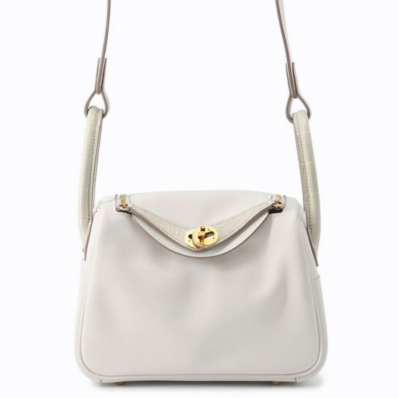 エルメス リンディ ミニ パールグレー/べトン/ゴールド金具 スイフト/アリゲーターマット W刻印 2wayショルダー