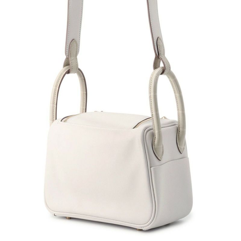 エルメス リンディ ミニ パールグレー/べトン/ゴールド金具 スイフト/アリゲーターマット W刻印 2wayショルダー