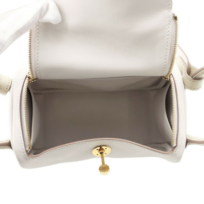 エルメス リンディ ミニ パールグレー/べトン/ゴールド金具 スイフト/アリゲーターマット W刻印 2wayショルダー