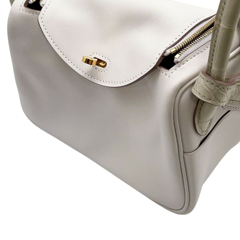 エルメス リンディ ミニ パールグレー/べトン/ゴールド金具 スイフト/アリゲーターマット W刻印 2wayショルダー