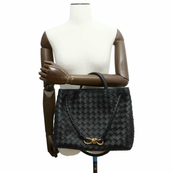 ボッテガヴェネタ ハンドバッグ イントレチャート アンディアーモ ミディアム ラムスキン 766016 BOTTEGA VENETA 2wayショルダー 黒