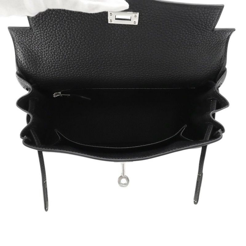 エルメス ハンドバッグ ケリー25 内縫い ブラック/シルバー金具 トゴ K刻印 2wayショルダー 黒