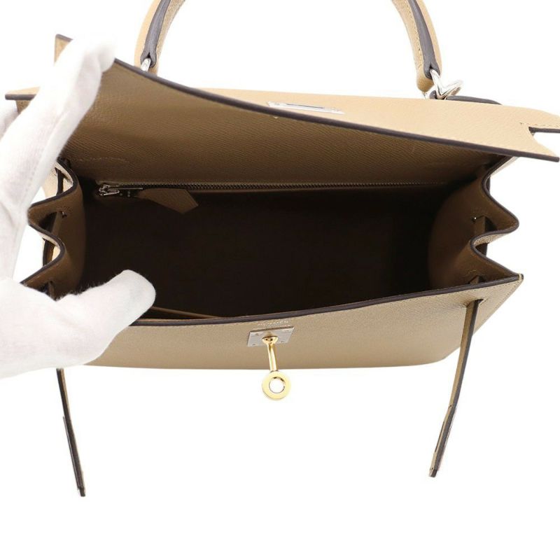 エルメス ハンドバッグ ケリー25 外縫い プシエール/エレクトラム金具 エプソン K刻印 2wayショルダー