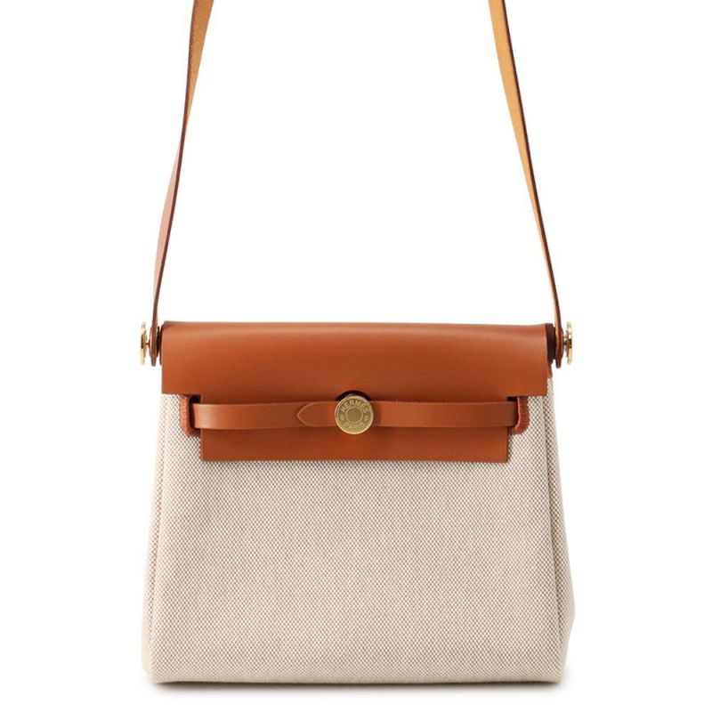 エルメス ショルダーバッグ エールバッグジップ ミニ フォーブ/エクリュ/ゴールド金具 トワルアッシュ/ヴァッシュハンター K刻印