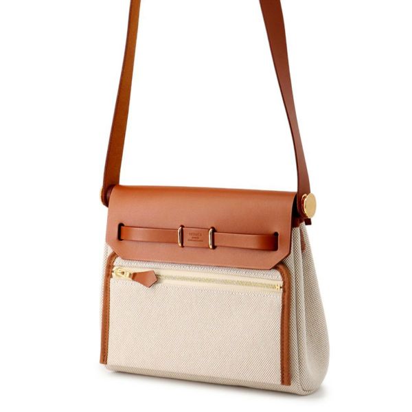 エルメス ショルダーバッグ エールバッグジップ ミニ フォーブ/エクリュ/ゴールド金具 トワルアッシュ/ヴァッシュハンター K刻印