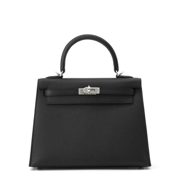 エルメス ハンドバッグ ケリー25 外縫い ブラック/シルバー金具 エプソン K刻印 2wayショルダー 黒