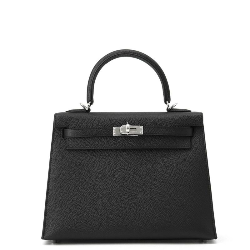 エルメス ハンドバッグ ケリー25 外縫い ブラック/シルバー金具 エプソン K刻印 2wayショルダー 黒
