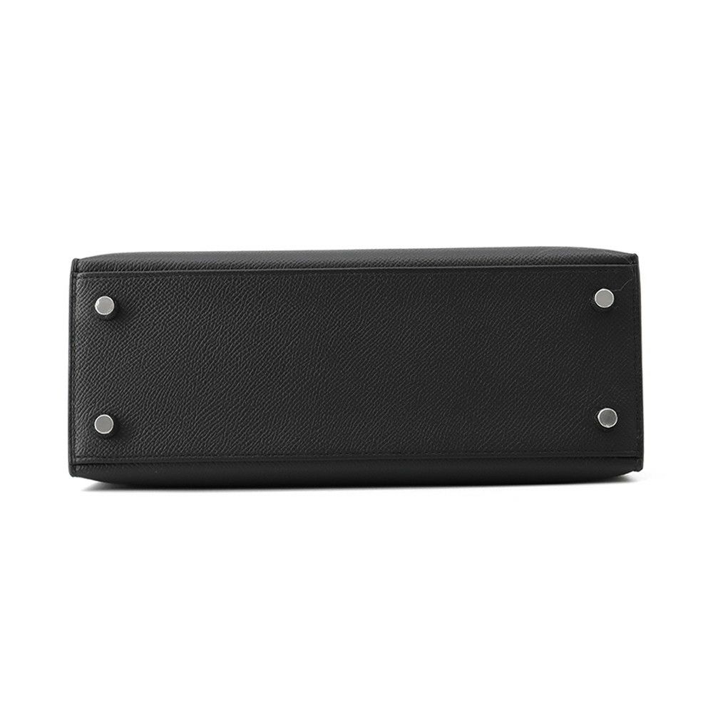 エルメス ハンドバッグ ケリー25 外縫い ブラック/シルバー金具 エプソン K刻印 2wayショルダー 黒