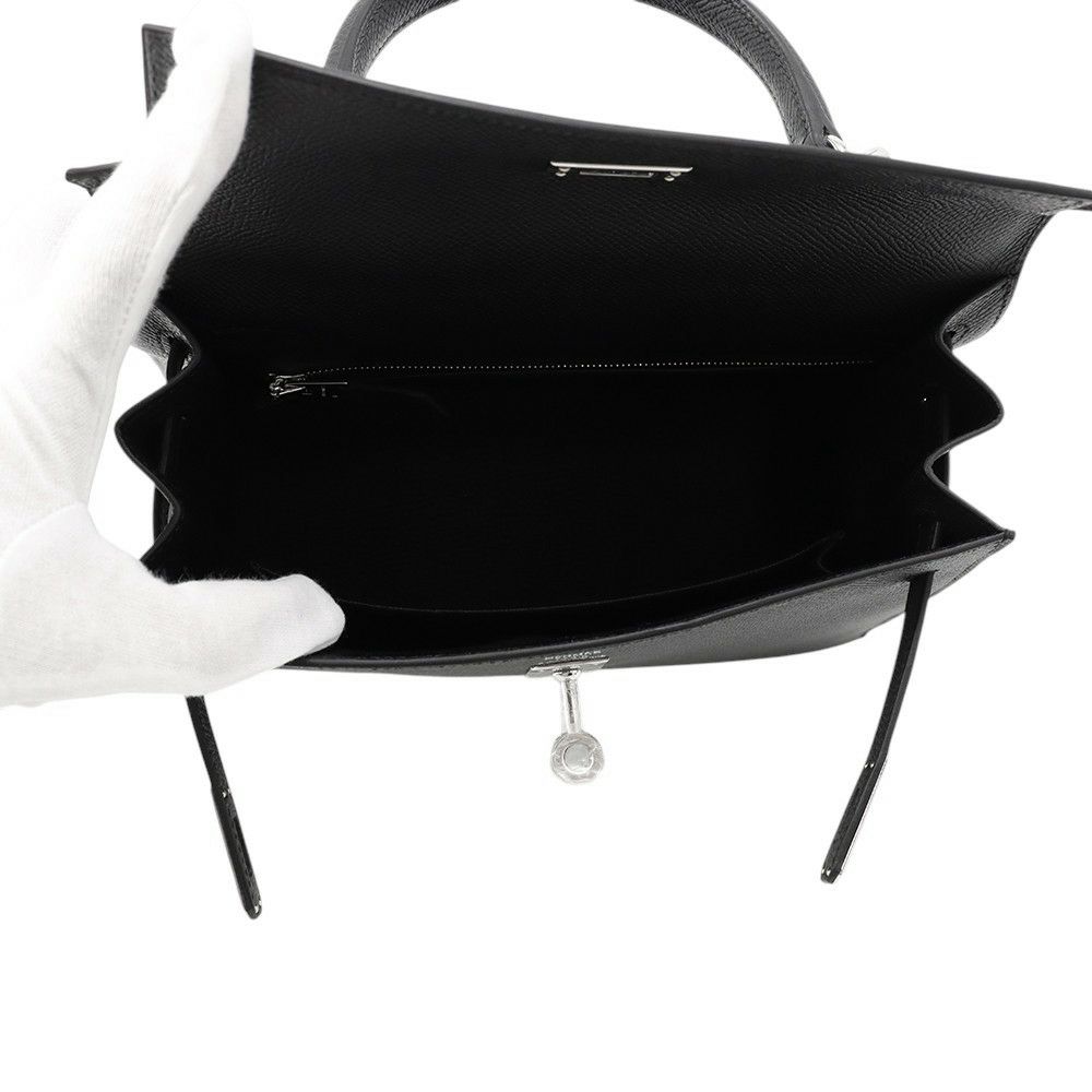 エルメス ハンドバッグ ケリー25 外縫い ブラック/シルバー金具 エプソン K刻印 2wayショルダー 黒