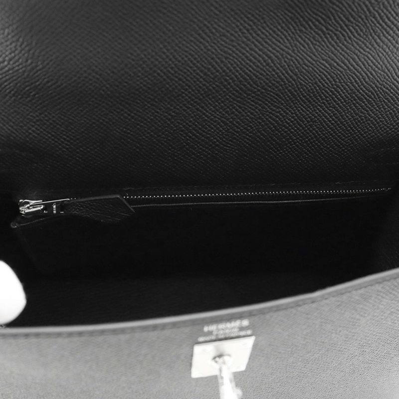 エルメス ハンドバッグ ケリー25 外縫い ブラック/シルバー金具 エプソン K刻印 2wayショルダー 黒