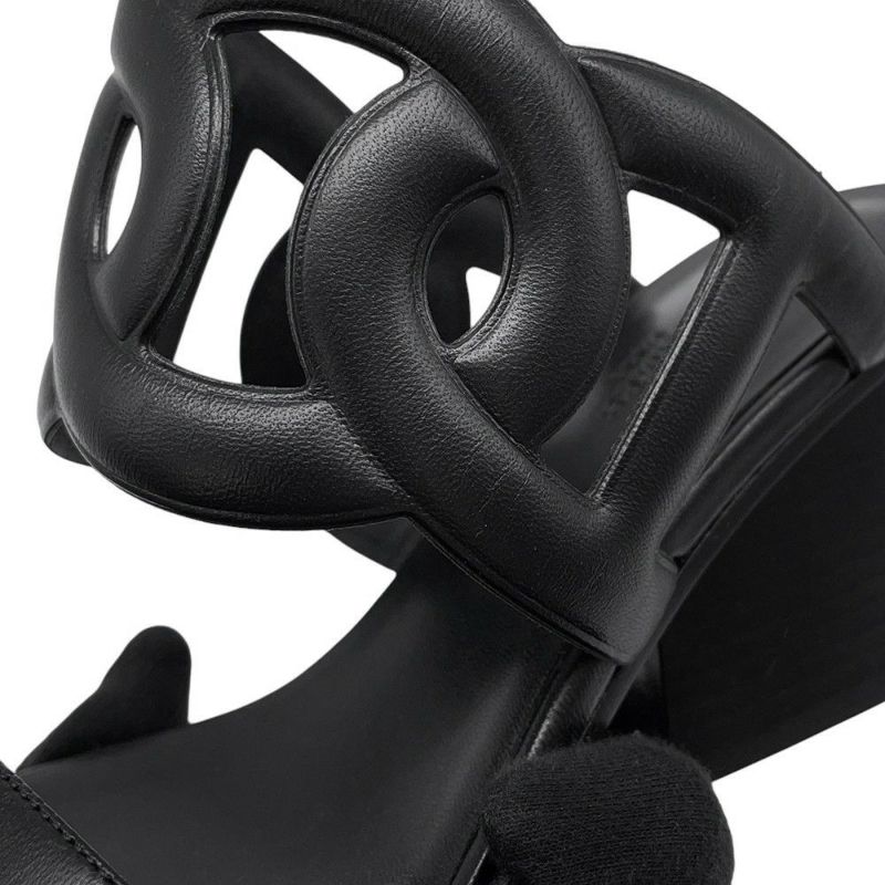 エルメス サンダル リパリ70 レザー レディースサイズ38 1/2 HERMES 黒