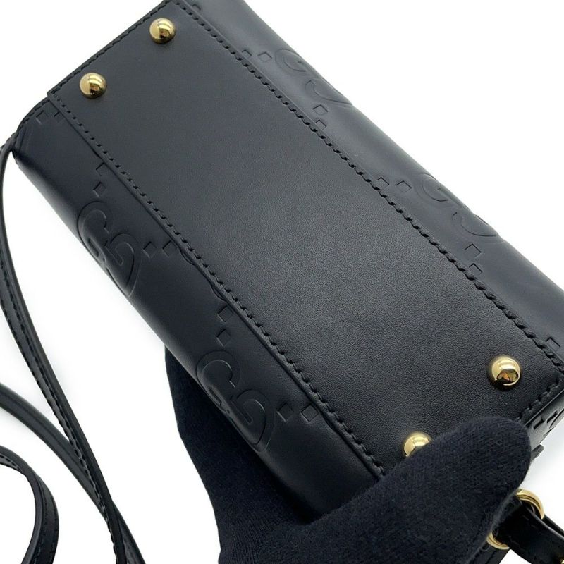グッチ ショルダーバッグ GG レザー スーパーミニ ハンドバッグ 790130 GUCCI 2way 黒