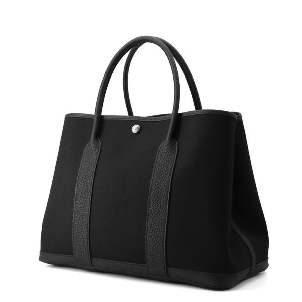 エルメス トートバッグ ガーデンパーティPM ブラック/シルバー金具 トワルミリタリー/ネゴンダ K刻印 黒