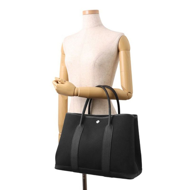 エルメス トートバッグ ガーデンパーティPM ブラック/シルバー金具 トワルミリタリー/ネゴンダ K刻印 黒