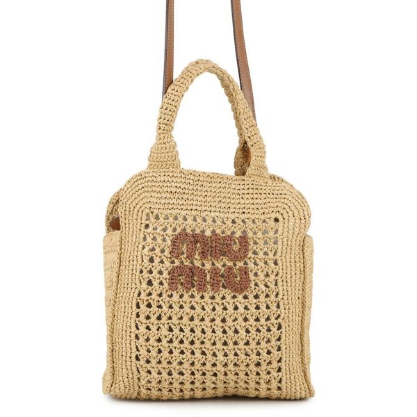 ミュウミュウ ハンドバッグ クロシェ ファブリック トート ラフィア 5BA283 MIUMIU 2way
