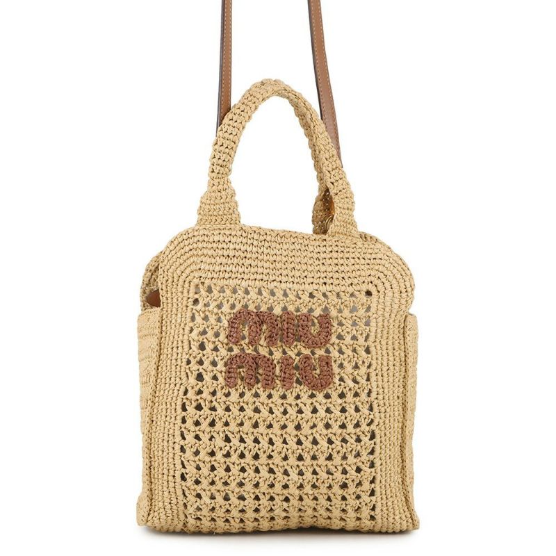 ミュウミュウ ハンドバッグ クロシェ ファブリック トート ラフィア 5BA283 MIUMIU 2way