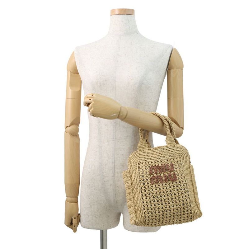 ミュウミュウ ハンドバッグ クロシェ ファブリック トート ラフィア 5BA283 MIUMIU 2way