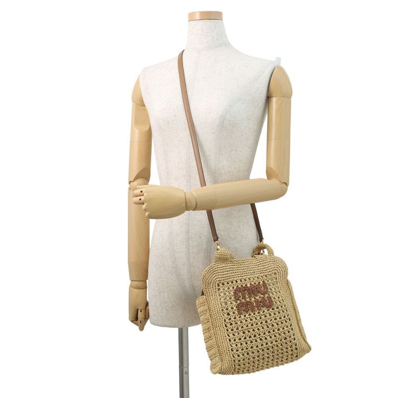 ミュウミュウ ハンドバッグ クロシェ ファブリック トート ラフィア 5BA283 MIUMIU 2way