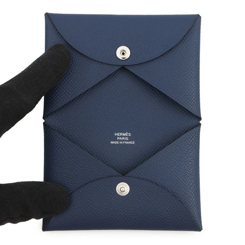 エルメス カードケース カルヴィ ブルーネイビー/シルバー金具 エプソン K刻印 HERMES 名刺入れ