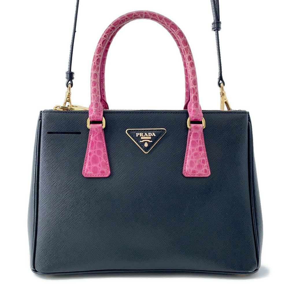 プラダ ハンドバッグ サフィアーノ ガレリア クロコダイル 1BA863 PRADA 2way 黒