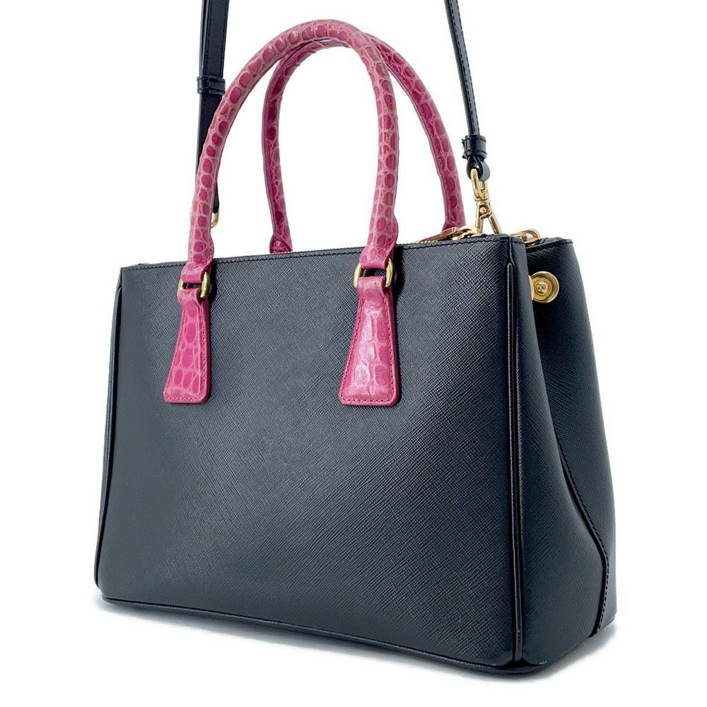 プラダ ハンドバッグ サフィアーノ ガレリア クロコダイル 1BA863 PRADA 2way 黒