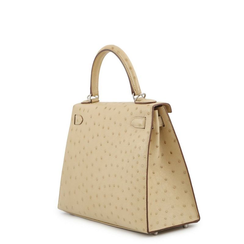 エルメス ハンドバッグ ケリー28 外縫い パーシュマン/シルバー金具 オーストリッチ T刻印 2wayショルダー