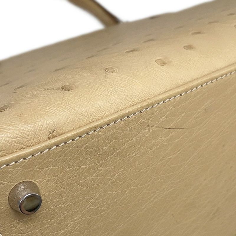 エルメス ハンドバッグ ケリー28 外縫い パーシュマン/シルバー金具 オーストリッチ T刻印 2wayショルダー