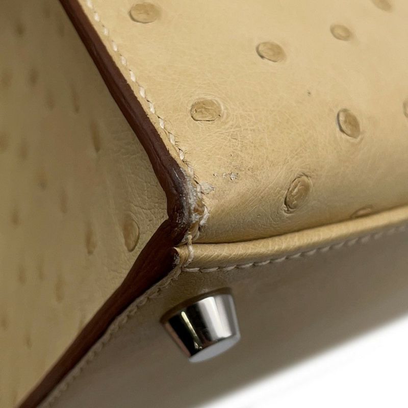 エルメス ハンドバッグ ケリー28 外縫い パーシュマン/シルバー金具 オーストリッチ T刻印 2wayショルダー