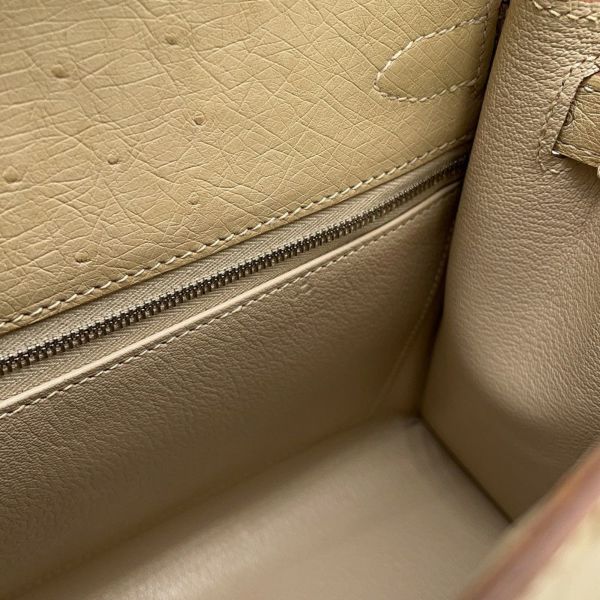 エルメス ハンドバッグ ケリー28 外縫い パーシュマン/シルバー金具 オーストリッチ T刻印 2wayショルダー